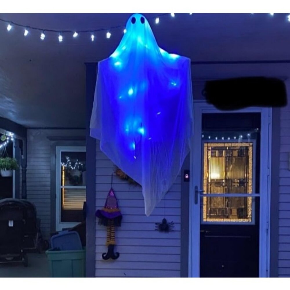 Halloween Hanging Light up Ghost with Spooky Blue LED Light, 47” Hanging Ghost